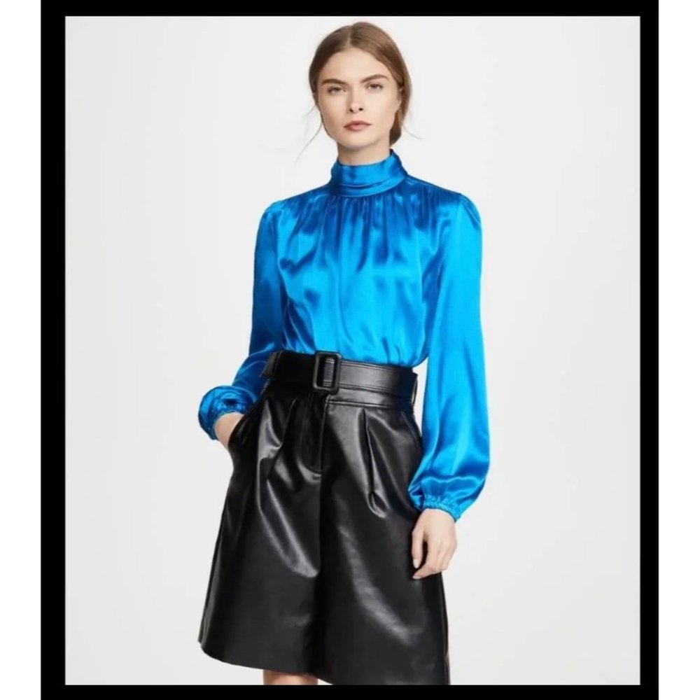 Divine Heritage Silk Azure Blue Blouse Sz M